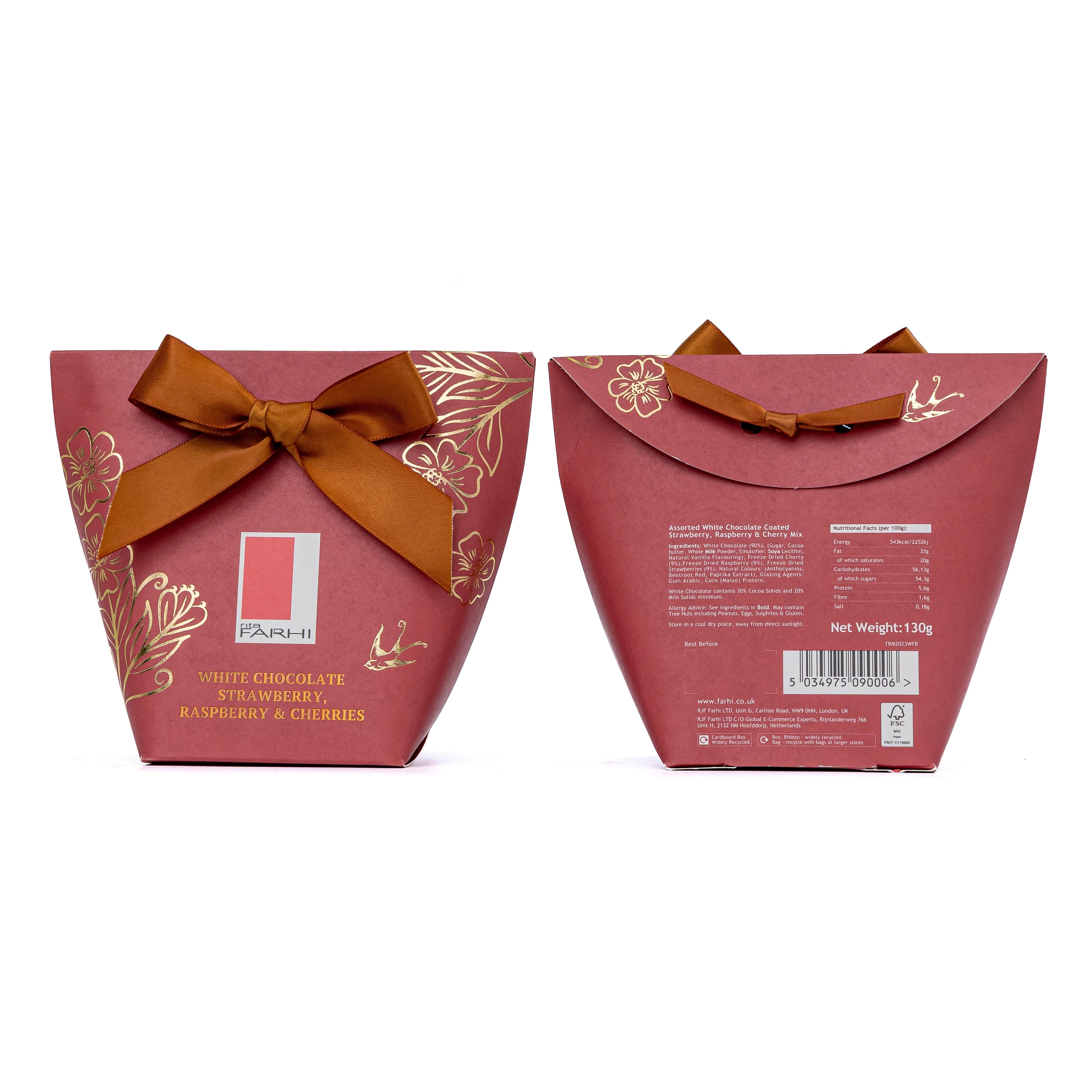 White Chocolate Strawberry, Raspberry & Cherries in Bow Box, 130g-1