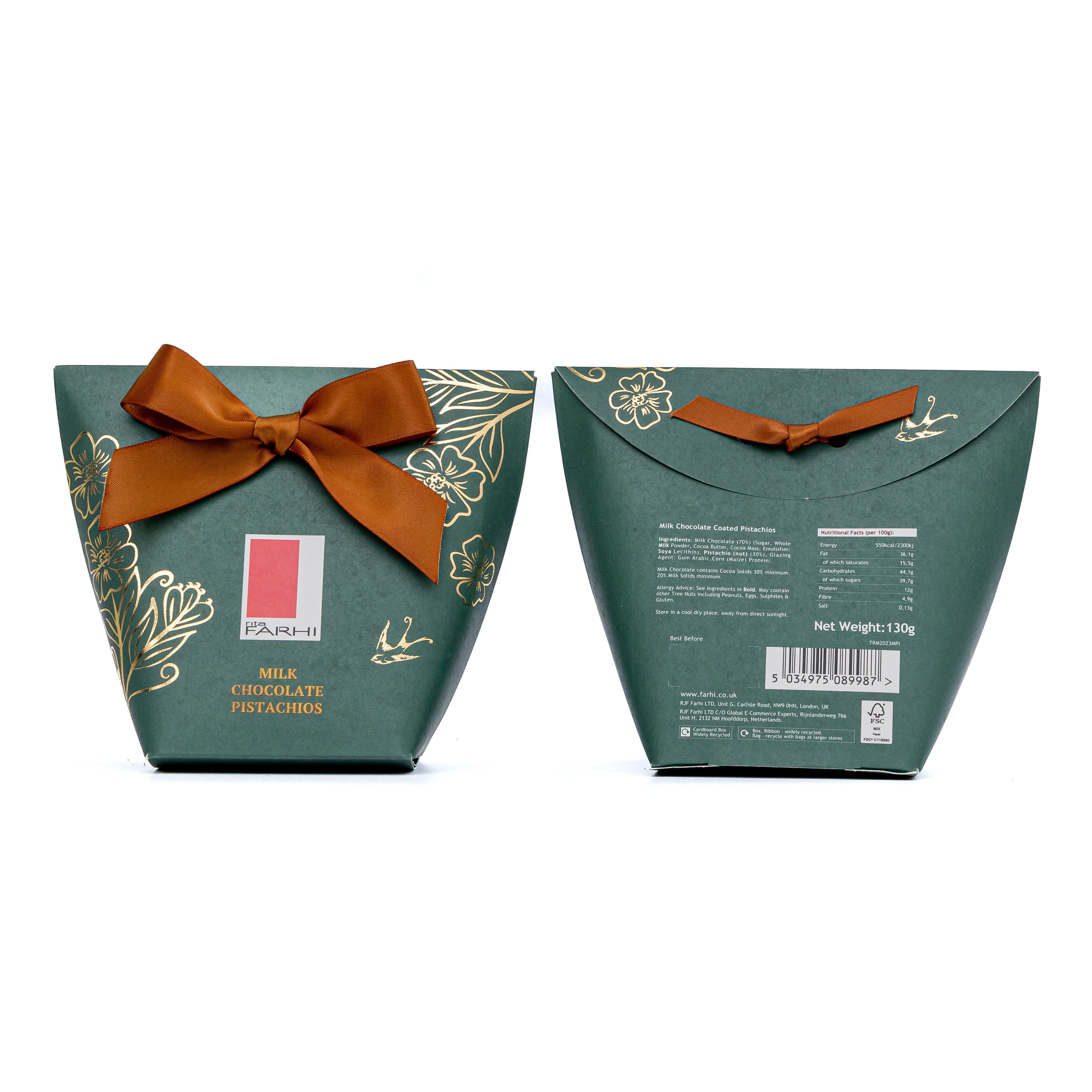 Milk Chocolate Pistachios in Bow Box, 130g-1