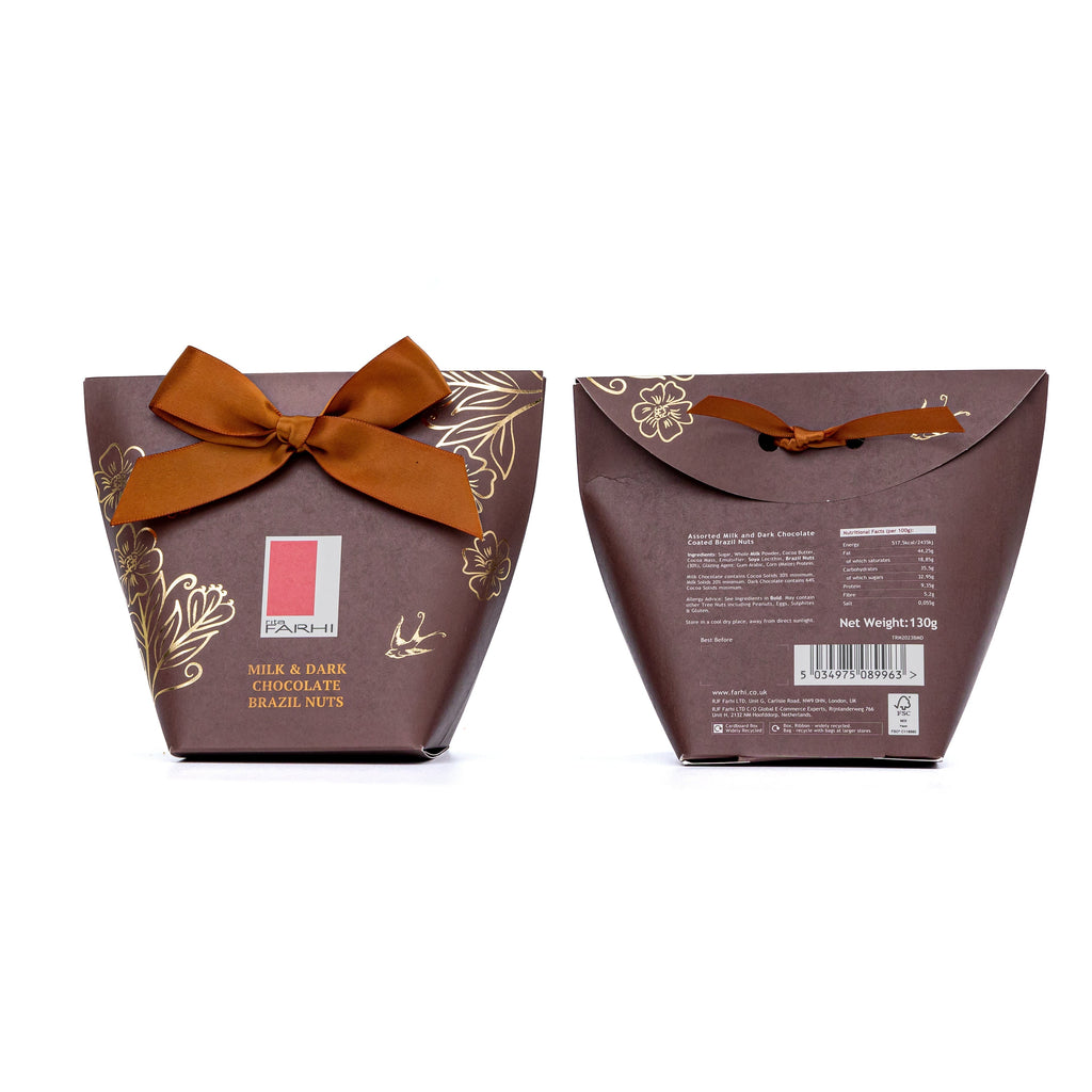 Milk & Dark Chocolate Brazil Nuts in Bow Box, Palm Oil Free, 130g