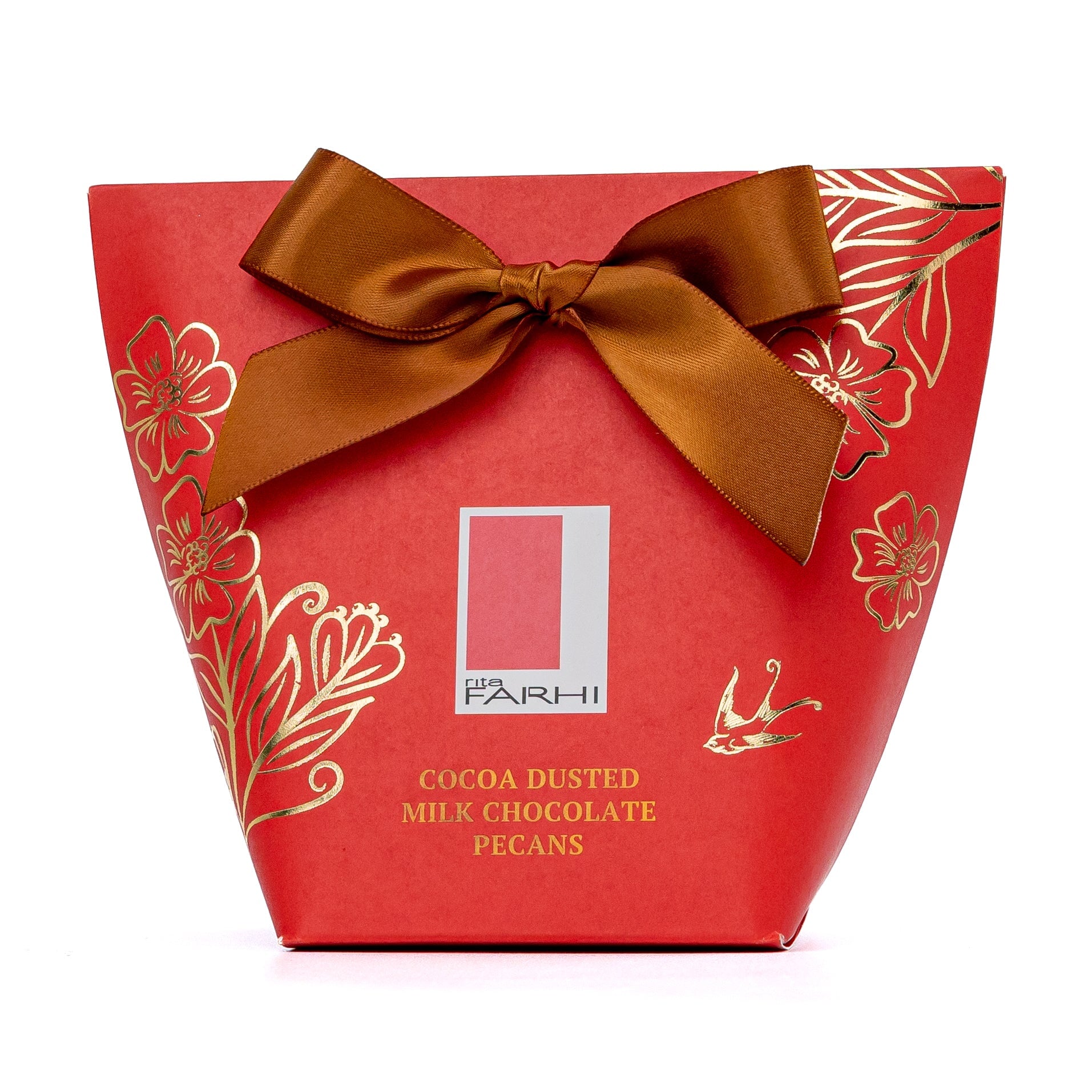 Cocoa Dusted Milk Chocolate Pecans in Bow Box, Palm Oil Free, 130g